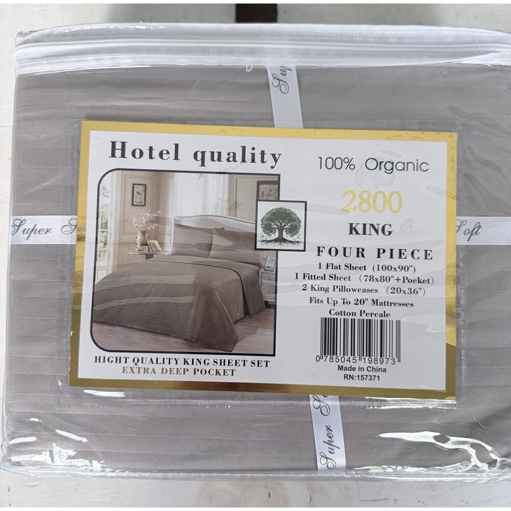 Hotel Quality 2800 Series 100% Organic Cotton 4 Piece Sheet In King Taupe/brown